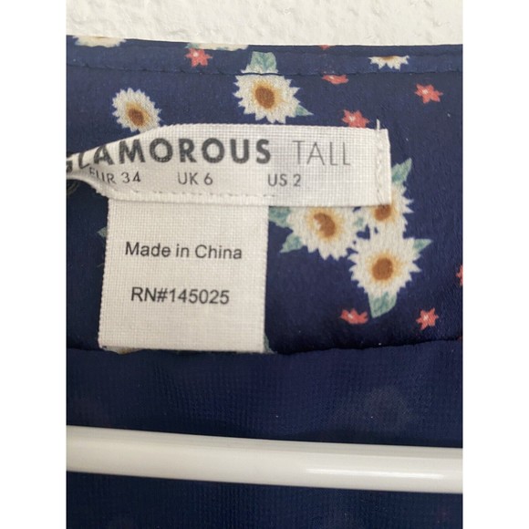 Glamorous Floral Wrap Dress Navy Daisy Size 2 NWT Tall Long Sleeve Maxi New - Picture 4 of 6